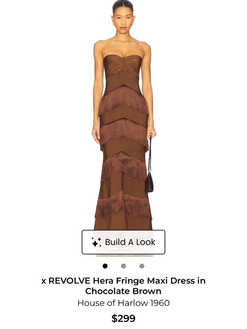 House of Harlow 1960 Strapless Fringe Maxi Dress in Chocolate Brown